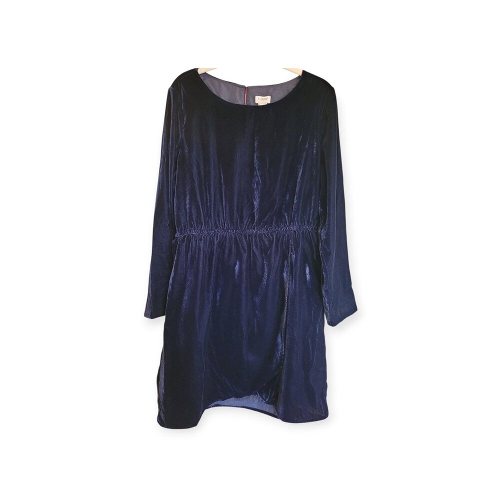 J Crew Factory Navy Velvet Dress Size 10 Long Sleeve Tulip Hem Workwear Chic - Picture 2 of 11